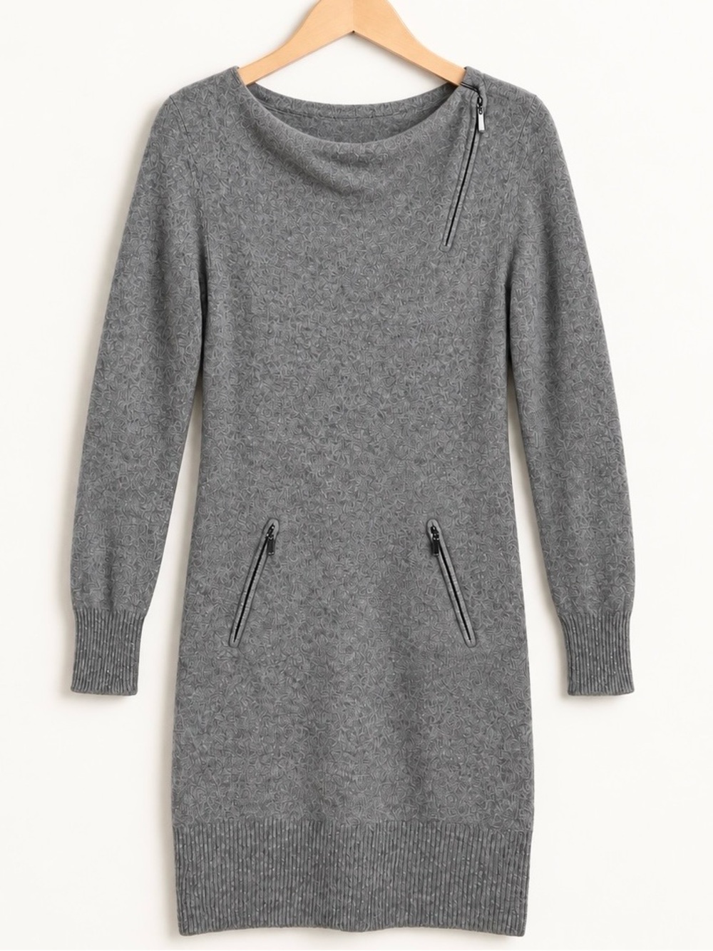 Saks Fifth Avenue 100% Cashmere Gray Zip Sweater Dress